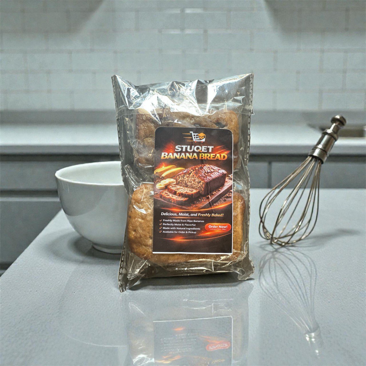 Stuqet Banana Bread available in ( 0reos , Chocolate chips , coconut , Plain )